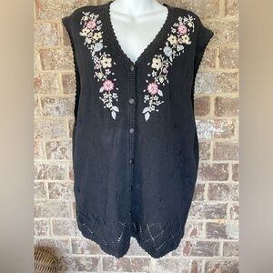 220 HICKORY Vintage Knit Sleeveless Button Down Boho V Neck Vest Embroidered 3XL